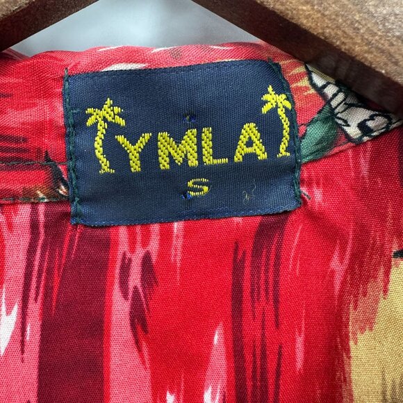 YMLA Shirt Mens Button Down Short Sleeve Hawaiian Caribbean Palms Red Green S - Picture 10 of 11